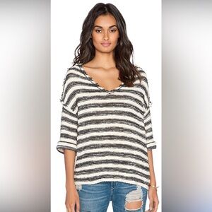 Free People Spells Trouble Black and Cream Striped Knit Top, Small